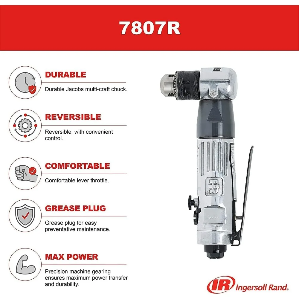 리버시블 에어 앵글 드릴 3/8 표준형 1800 RPM 조용하고 내구성 있는 멀티 크래프트 척 그리스 구동 장시간 사용 가능한 도구