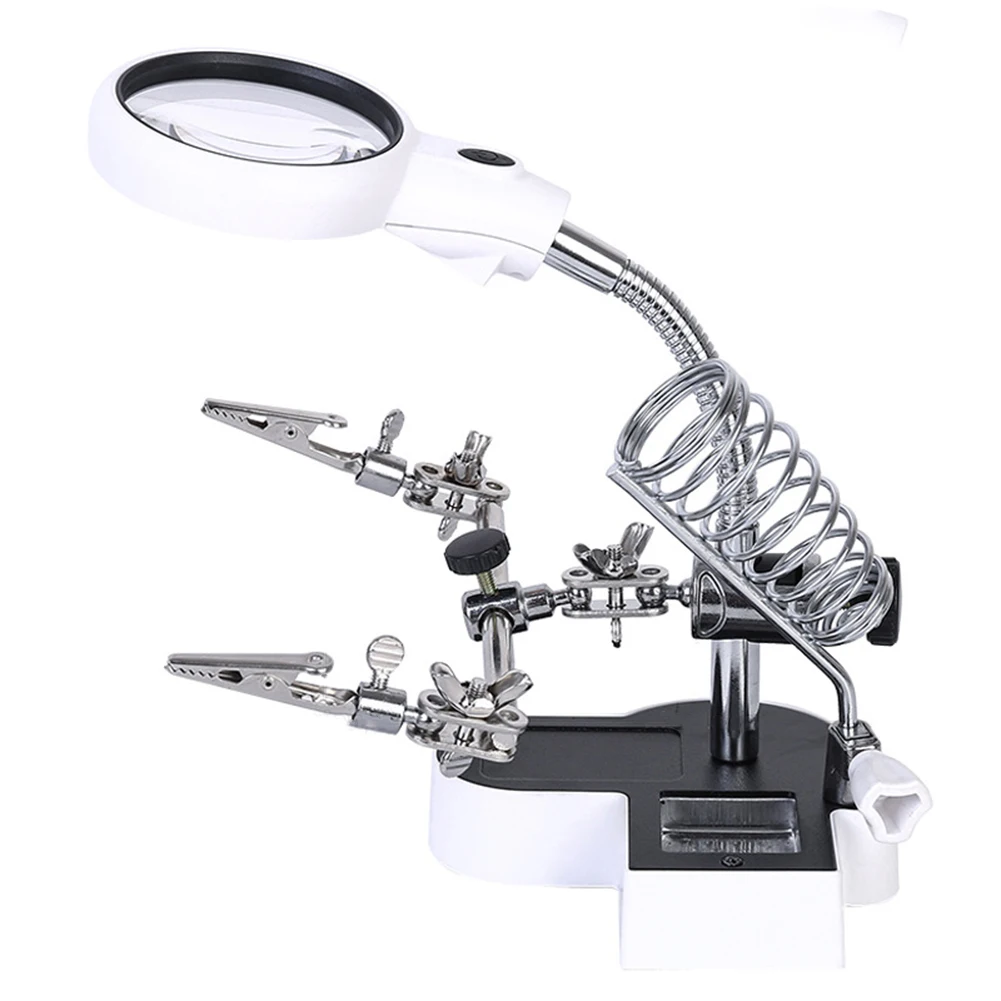 Lupa de soldadura TKDMR con luz LED, lente 3.5X-12X, lupa de Clip auxiliar, lupa de escritorio, reparación de soldadura de tercera mano