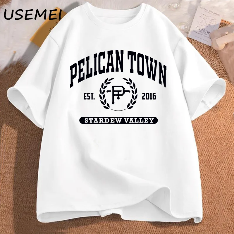 Pelican Town T-Shirt Stardew Valley Tee Women Print T Shirt Top Women Aesthetic Clothing T-shirts Cotton Short Sleeve Female Tee