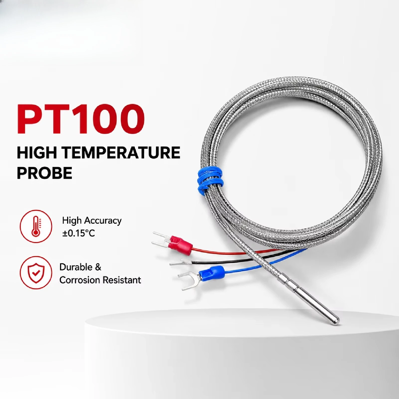 PT100 RTD Sensor High Temperature Platinum Thermal Resistance -50~450℃ Fiberglass Insulated Sensor Crimped Probe