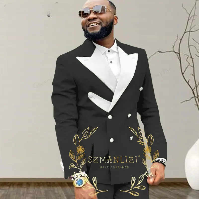 Wedding Royal Blue Men Suits Costume Groom Tuxedos Peaked Lapel Terno Masculino Slim Fit Blazer Custom 2 Pieces (Jacket+Pants)