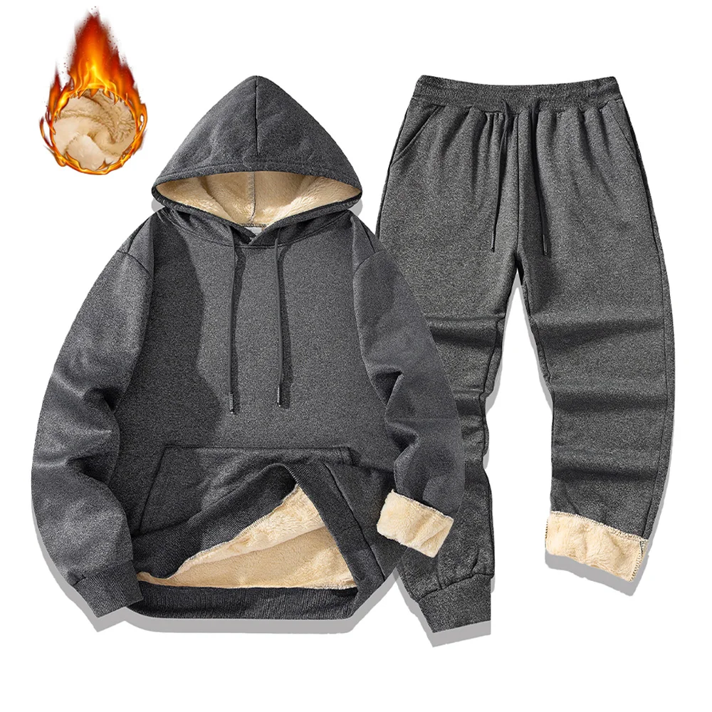 Männer Winter Sport Anzüge Plüsch Verdickte Warme Hoodies Sweatshirts + Jogging Hosen Zwei-stück Set Casual Sportswear Trainingsanzüge
