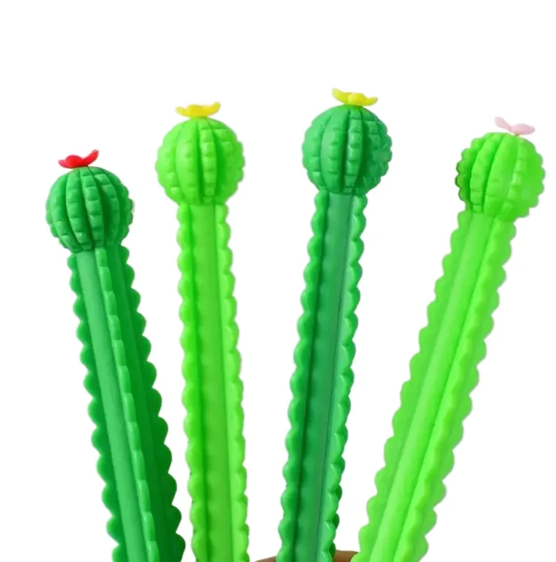 24 Pcs Cartoon Silicone Prickly Pear Flower Gel Pen Black Pen Student Stationery Gift Wholesale Kawaii School Supplies