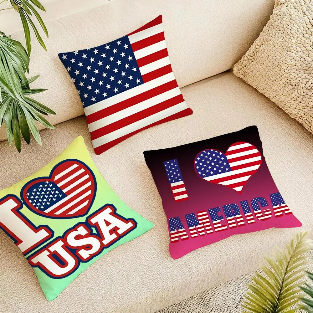 Bold Country United States Cushion Cover Short Plush Pillowcase, Washable Wrinkle Resistant Cover for Bedroom Gift