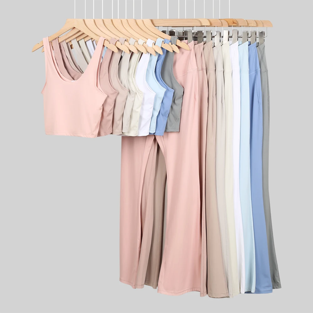 

Sports Suit Flared Pants U-shaped Vest Bra Underwear Women's Fitness Naked Sense Beautiful Back Yoga Clothes Top