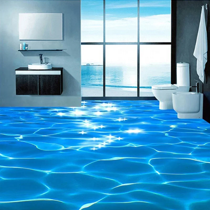 Custom Photo Floor Wallpaper 3D Sea Water Ripples Hotel Bathroom Mural PVC Wallpaper Self-adhesive Waterproof Floor Wallpaper