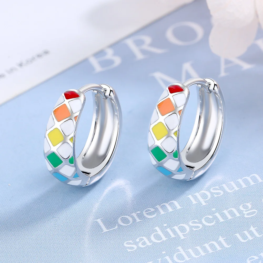 925 Sterling Silver Lattice Rainbow Earrings For Women Luxury Quality Jewelry Wholesale Accessories 2024 Trend Jewellery