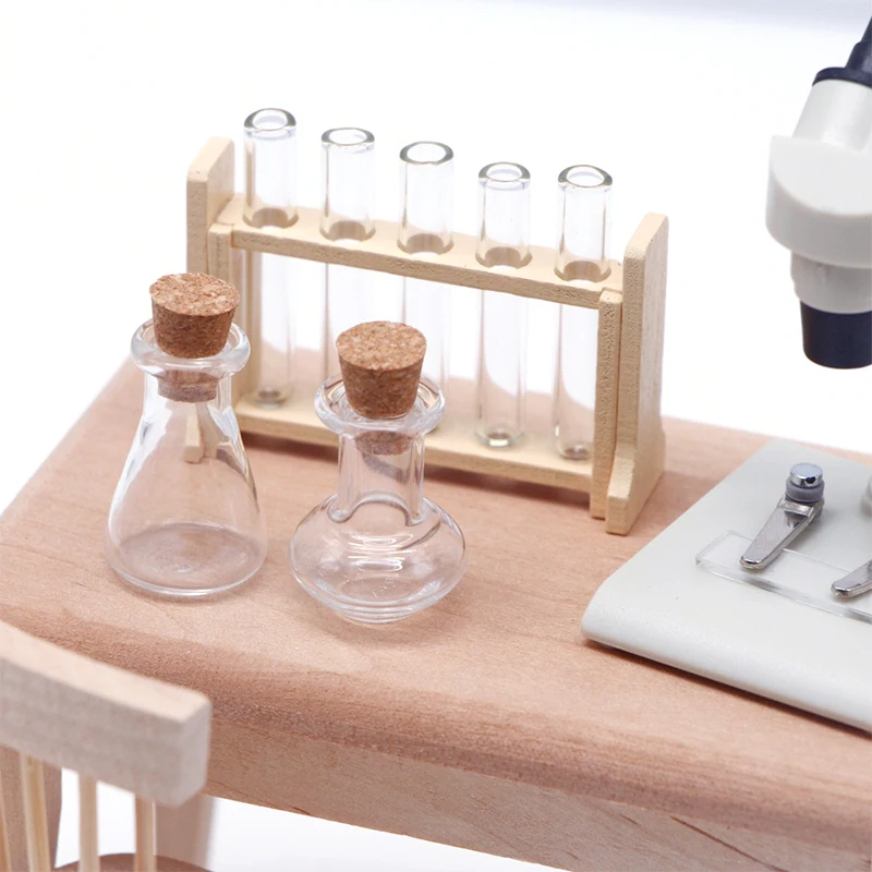 1:6/1:12 Dollhouse School Scene Miniature Laboratory Tool Measuring Cup Test Tube Rack Set Chemistry Toy Doll House Accessories