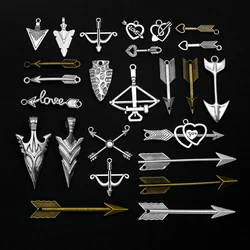 5/10/30pcs/lot Vintage Arrow Head Heart Crossbow Charms Bow Love Pendant For Diy Jewelry Making Findings Supplies Accessories