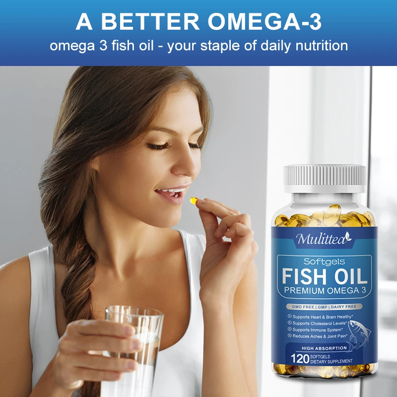 Mulittea Fish Oil 3600 mg Soft Gels Omega 3 with EPA & DHA Helps Brain Development & Cardiovascular Health for Man and Woman