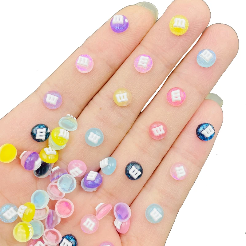 100 Pcs New Cute Mini Cartoon M Bean Candy Resin 3D Cabochon DIY Jewelry Ornament Manicure Making Decorate Accessories