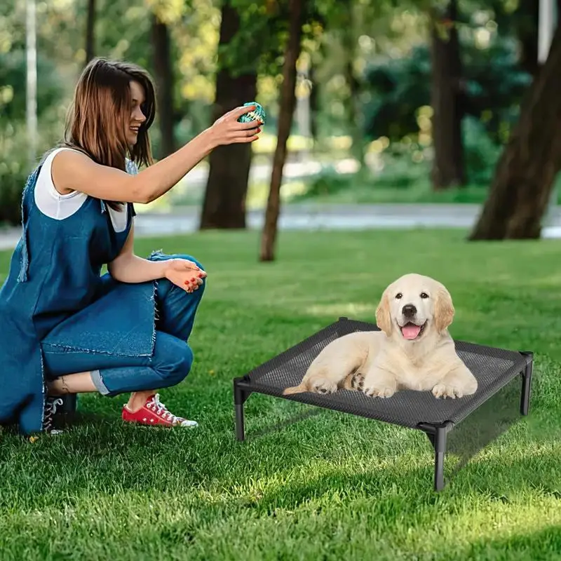 

Raised Dog Bed Dog Cot Waterproof Breathable Cooling Cushion Anti-Slip Washable Crate For Indoor Winter Playground Camping