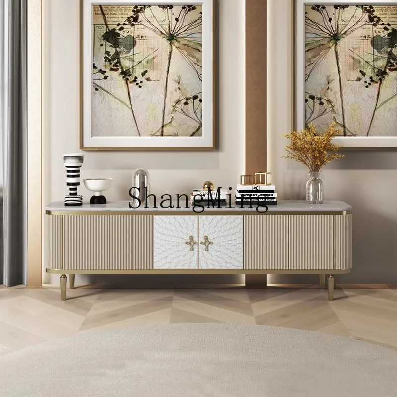 

CL light luxury marble TV cabinet coffee table combination simple small apartment living room solid wood shell floor cabinet