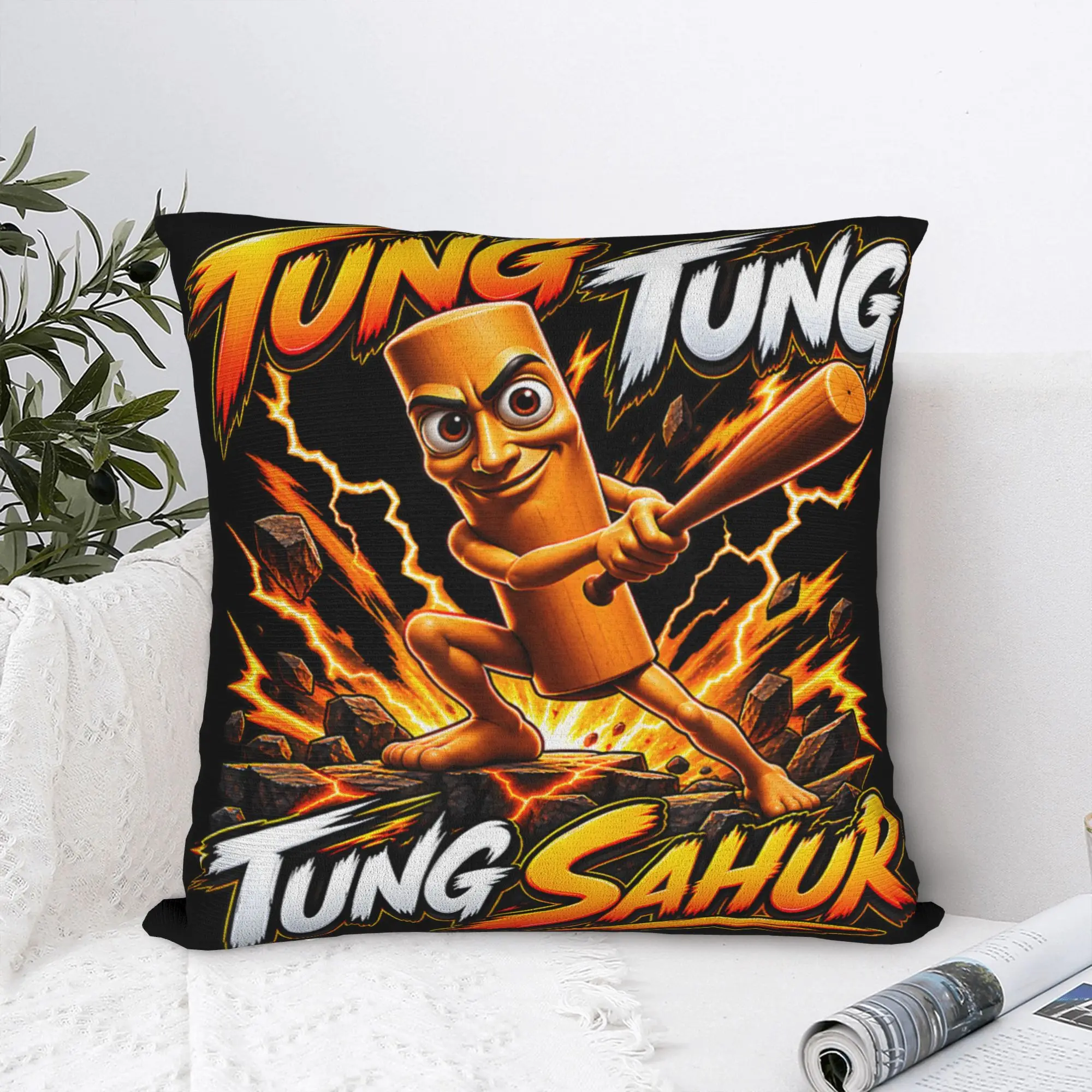 Tung Tung Tung Sahur Pillow Case  Custom Pillow Cover Funny Pillowcases For Office Car Home Decor
