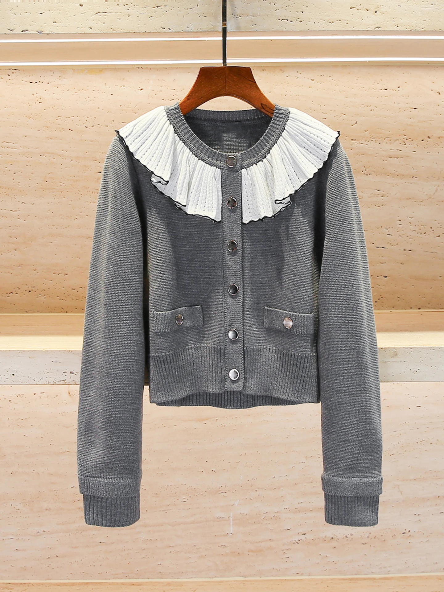 

S Home Nan You High End Women's Knitted Cardigan Top with Lace Trim Small Fraance Sle Autumn New Arrival