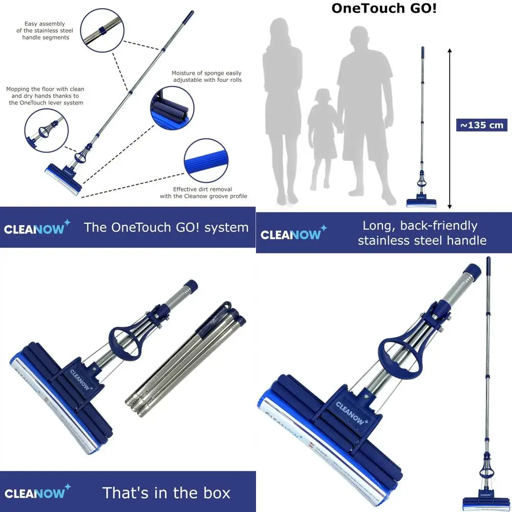 

PVA Sponge Floor Mop with Stainless Steel Handle and Wringing Feature