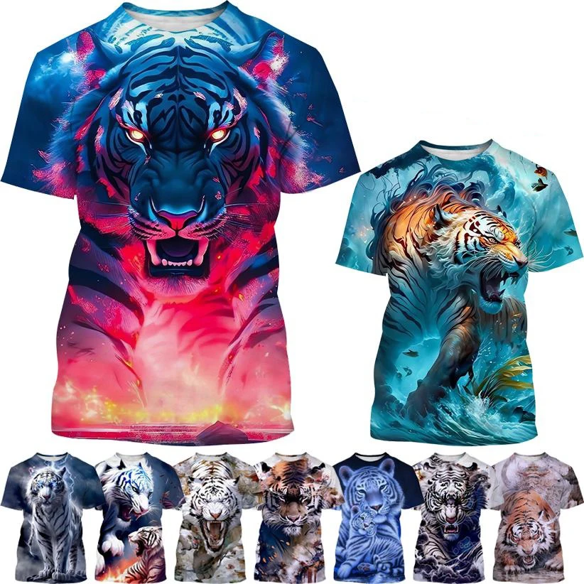 Summer New Fashion White Tiger 3D Printed T-shirt Animal Tiger Print Men/Women Cool Casual T-shirt Harajuku Style Street T-shirt