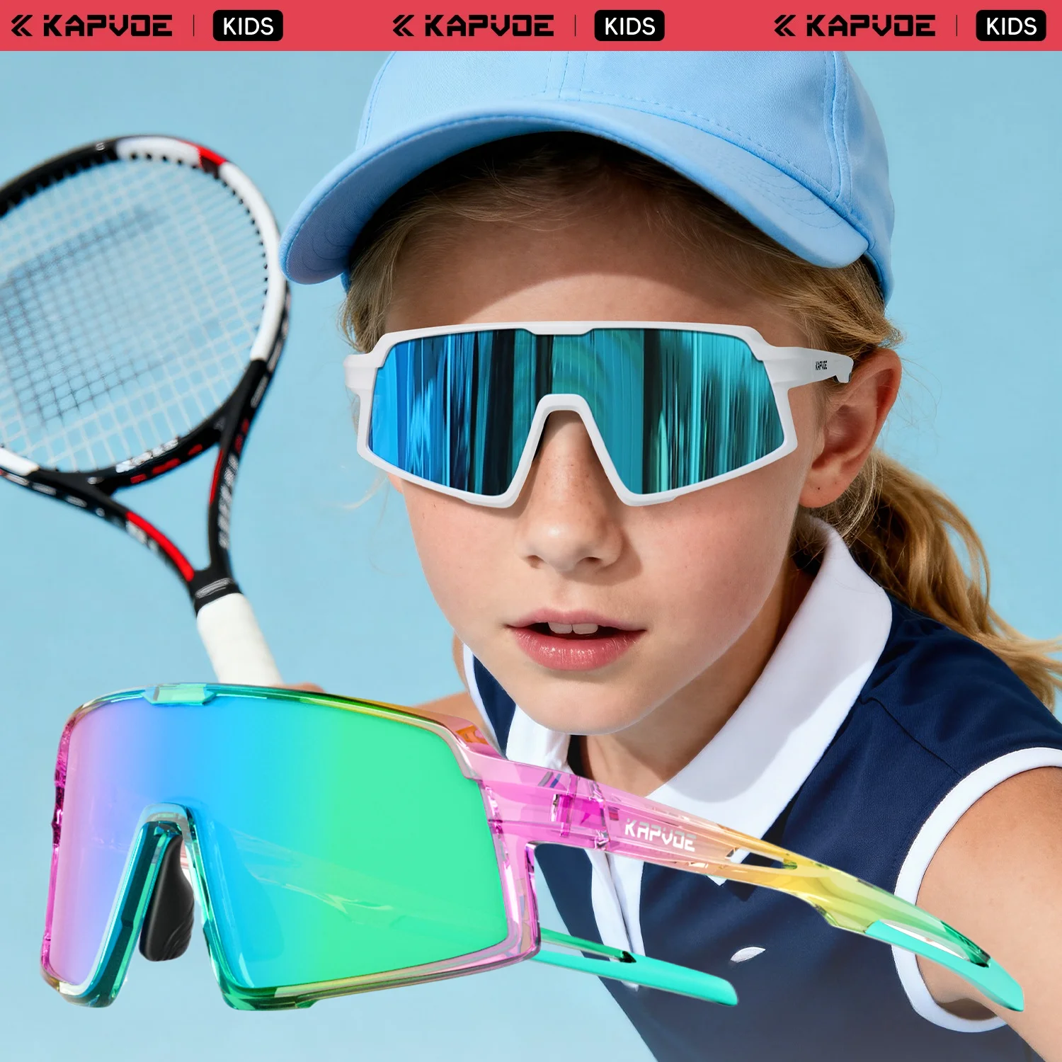 Kapvoe Kinder Polarisierte Sonnenbrille Fahrradbrille Jungen Mädchen MTB Brille Sport Fahren Laufen Blau UV400 Leichte Schutzbrille