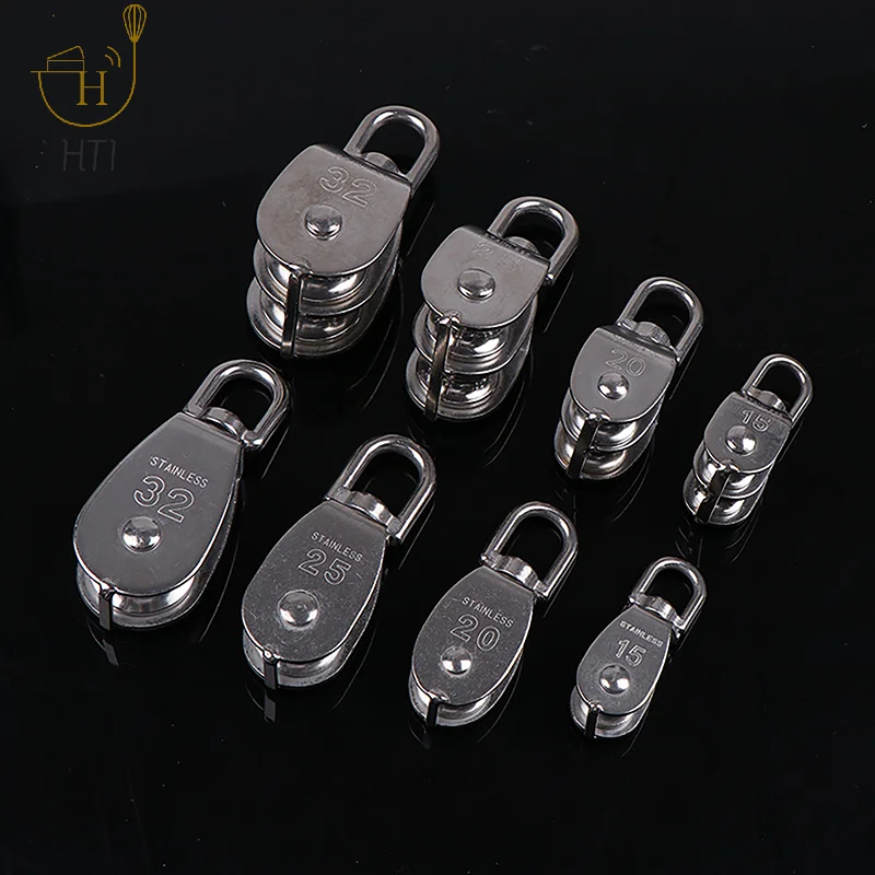 

1PC 304 Stainless Steel M15 M20 M25 M32 Single Wheel Swivel Lifting Rope Pulley Set Lifting Wheel Tools Double Pulley Block