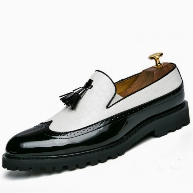 new lazy man slip-on bean shoes men's business casual crocodile print fringed leather shoes men large size  38-48