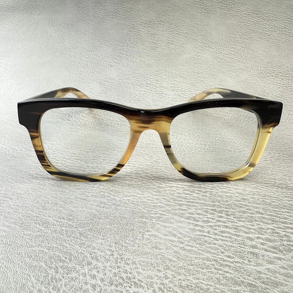 Eyeglass Frames Handmade Honey Black Horn Prescription Reading Man Glasses Frames Vintage Square Retro Optical Lenses Eyeglasses