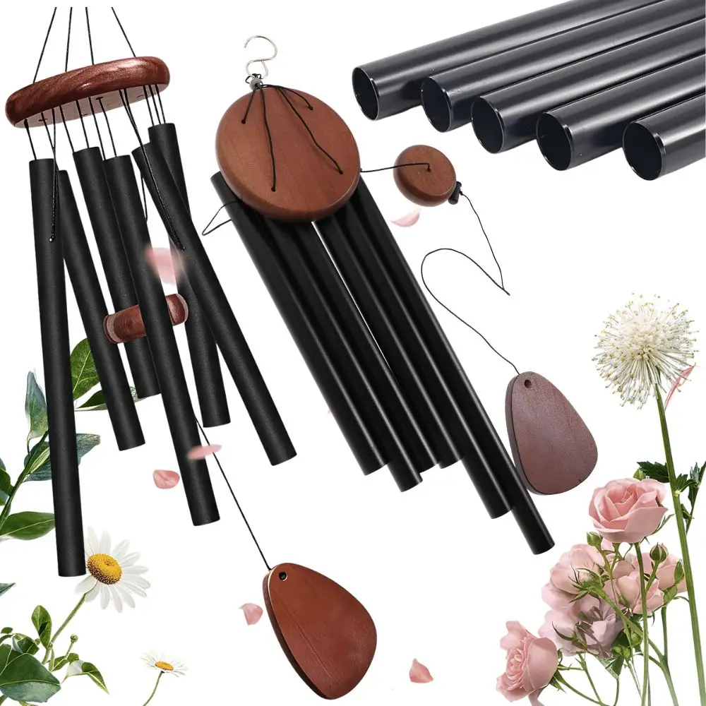 1/2 Stück Gartendeko Windspiel Schwarzes Metallrohr Holzanhänger Hängende Windglocke für Garten Balkon YMY