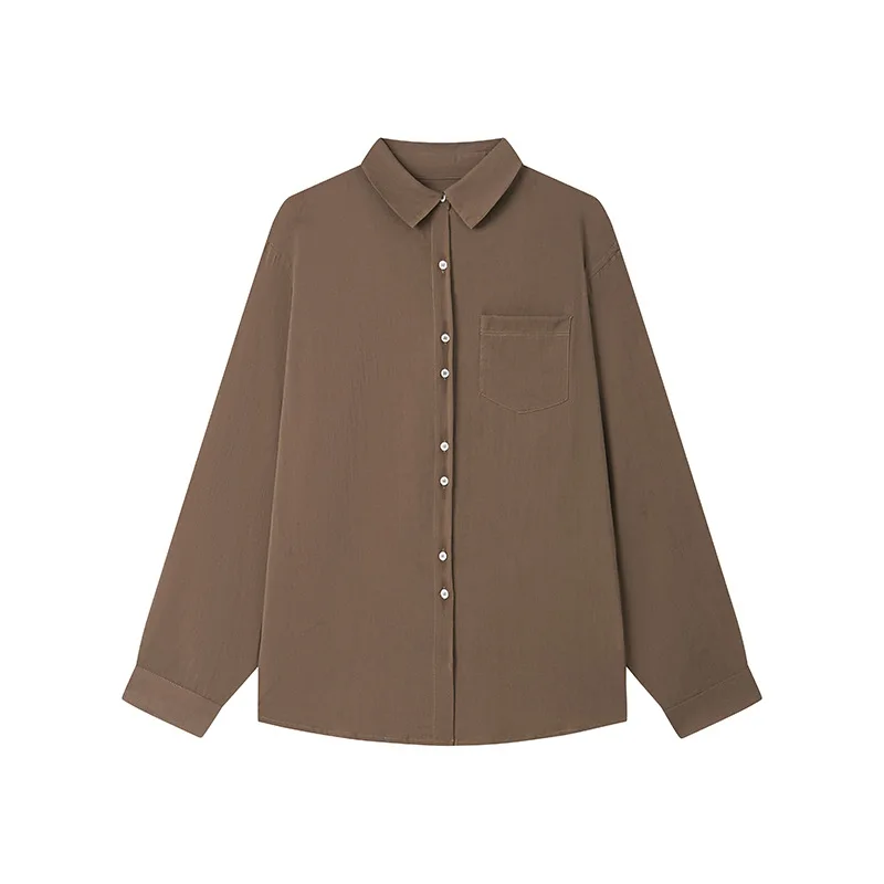 

Soft and Comfortable Button-Up Tops 2026 Women's New Spring and Summer Silk Linen Shirts - Lyocell Solid Color Pocket Cardigans