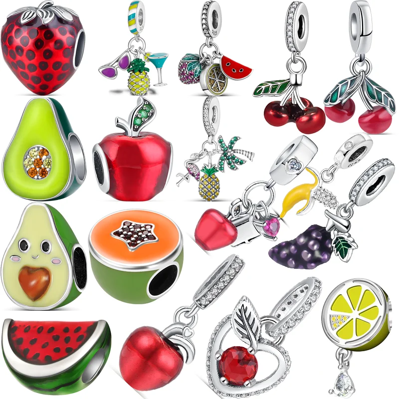 

925 Silver Fruit style Pineapple Apple Cherry Strawberry Kiwi Pendant DIY Bead Fit Original Pandora Charms Bracelet Fine Jewelry