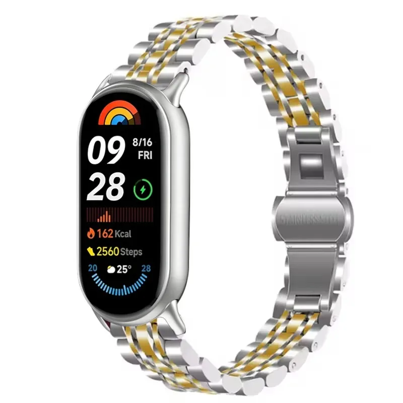 Pulseira de metal para xiaomi band 10 9 8 cinto de luxo aço inoxidável mi band 9 pulseira miband 8 pulseira acessórios cinto