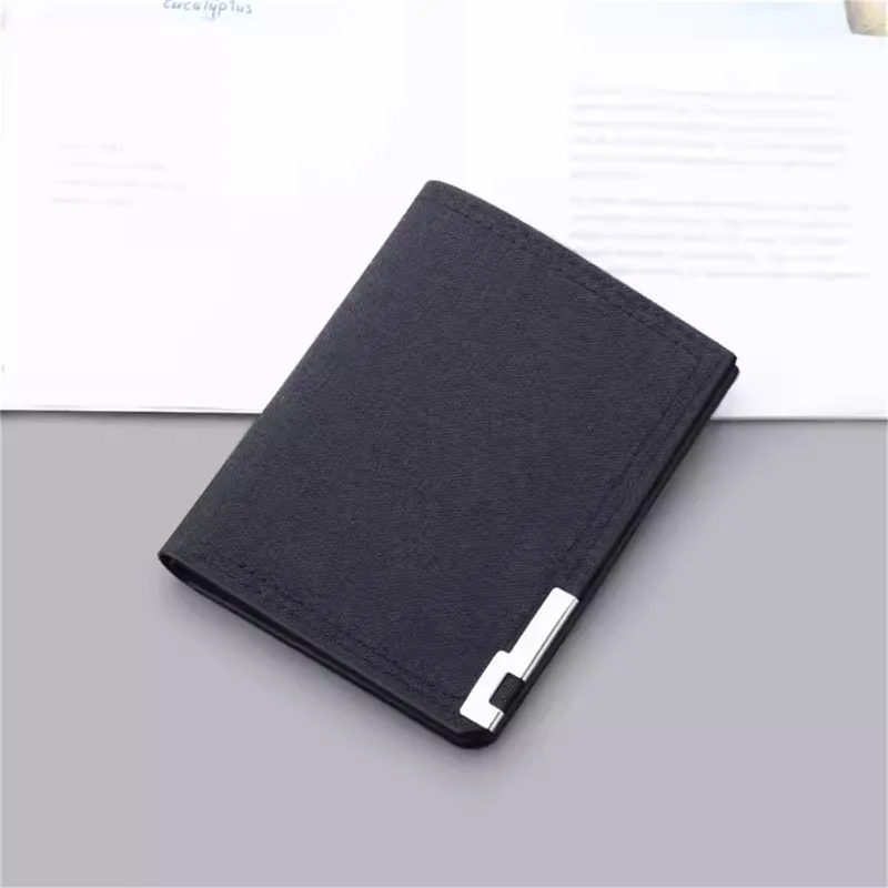 Men Wallet Short Fashion Coin Pouch Card Holder Vertical Canvas Large Capacity Practical Convenient Durable Male Purse