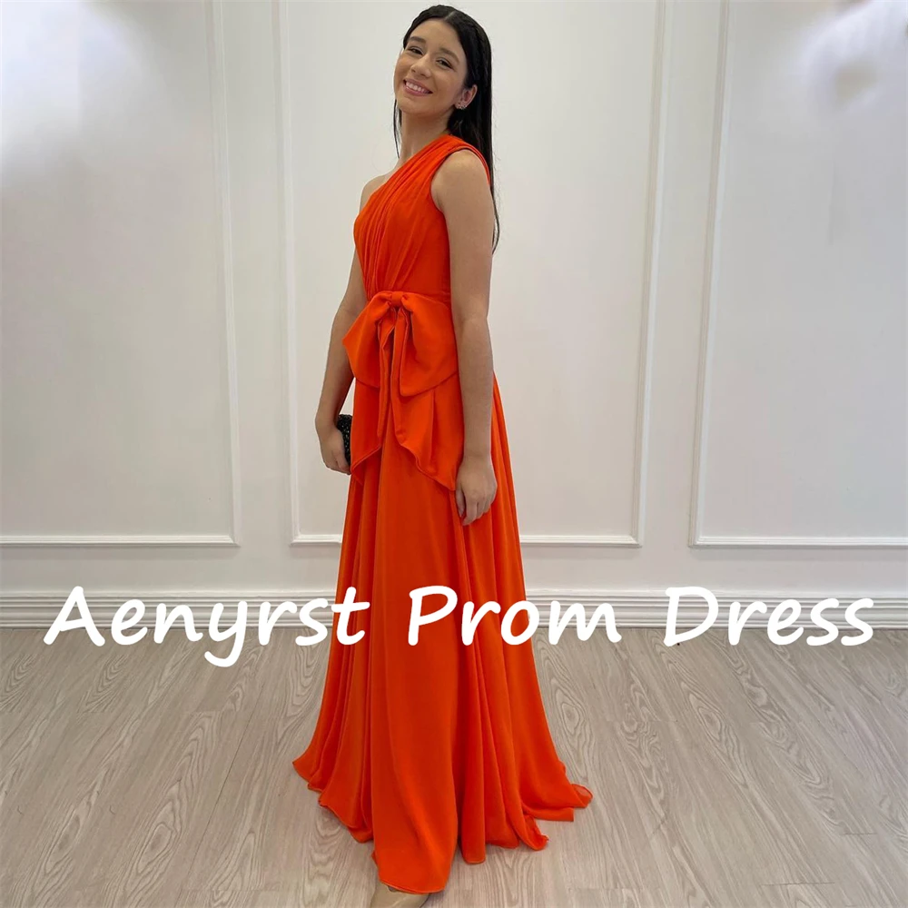 Aenyrst Saudi Arabia One Shoulder A Line Evening Dresses Chiffon Bow Holiday Gowns Floor Length Dinner Party Dress فساتين السهر