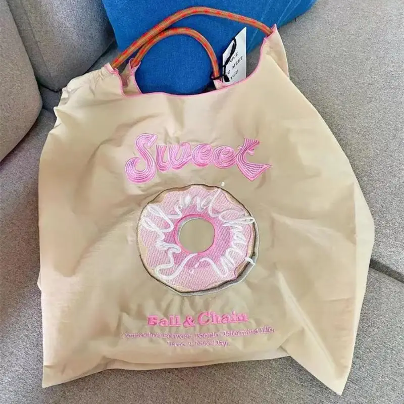 Nylon Bag Embroidered Shopping Bag Eco Friendly Shoulder Spot Doughnut Women Casual Tote Bag Large Capacity Handbag Girls Gift