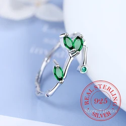 Luxury Designer Green Bamboo Leaf Crystal Rings For Women 925 Sterling Silver Fashion Wedding Engagement Jewelry anillos mujer