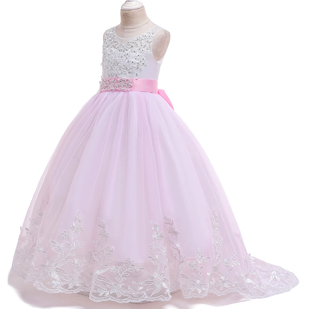 Girls Christmas Dress White Pink Bridesmaid Kids Clothe Children Long Princess Party Wedding Evening Vestidos 10 11 12  13 Years