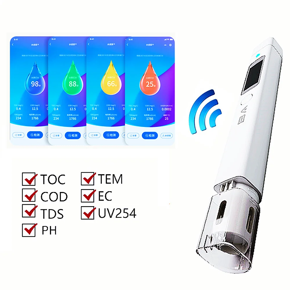Analisador uv da Qualidade da Água do Aquário do Verificador da Água Potável de Bluetooth da Pena do Detector da Qualidade da Água ce Toc Cod Tds Tem