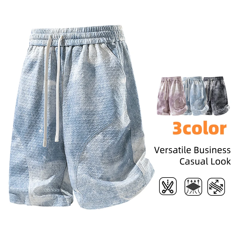 

High Quality Summer Men's Wave Texture Tie-Dye Shorts Baggy Outdoor Joggers Basketball Bermuda Short Jorts Plus Size 5 6 7 8XL