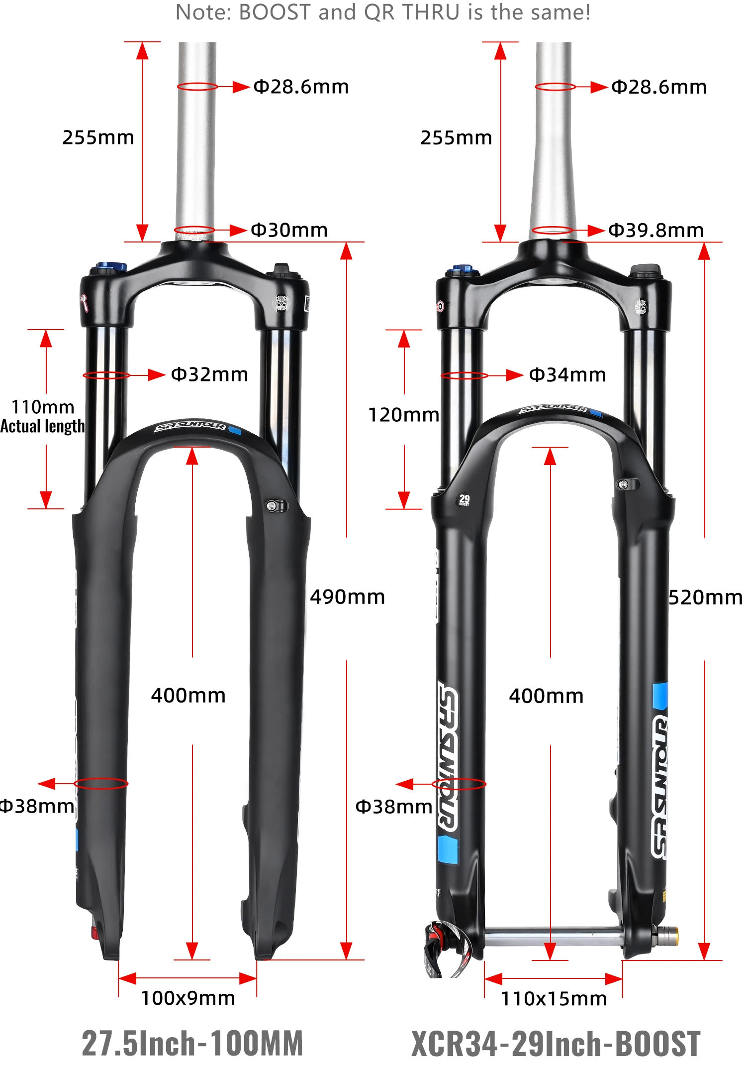 SR SUNTOUR X1 Bicycle Forks Air Suspension Fork 120mm Travel QR 100x9MM BOOST 110x15MM 27.5 29 Mountain Bike Air Fork