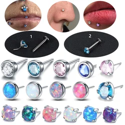 1PC G23 Titanium Push-in Labret Ear Tragus Helix Studs Nose Rings For Women Opal Zircon Lip Piercing Body Jewelry