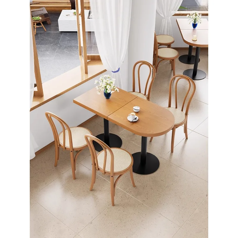 Japanese style Internet celebrity ins style milk tea dessert shop solid wood dining table baking catering snacks coffee shop din