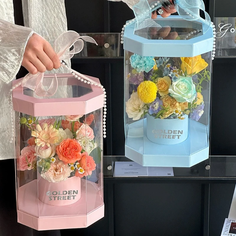

Cotton Candy Octagonal Box Flower Shop Flower Bouquets Arrangement Box Gift Decoration Materials DIY Handcraft Accessories Box