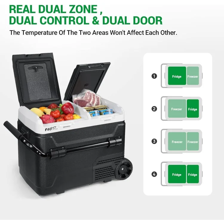 12 Volt Portable Refrigerator, 54 Quart Dual Zone Car Freezer, Independent Temp Control(-4℉~68℉), 51L Compressor Fridge