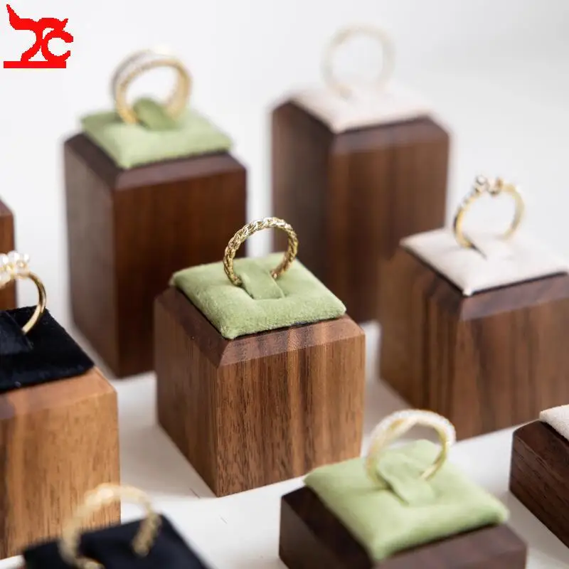 Walnut Ring Display Stand Multi-color Velvet Jewelry Display in Various Sizes and Colors Vintage Artistic Style