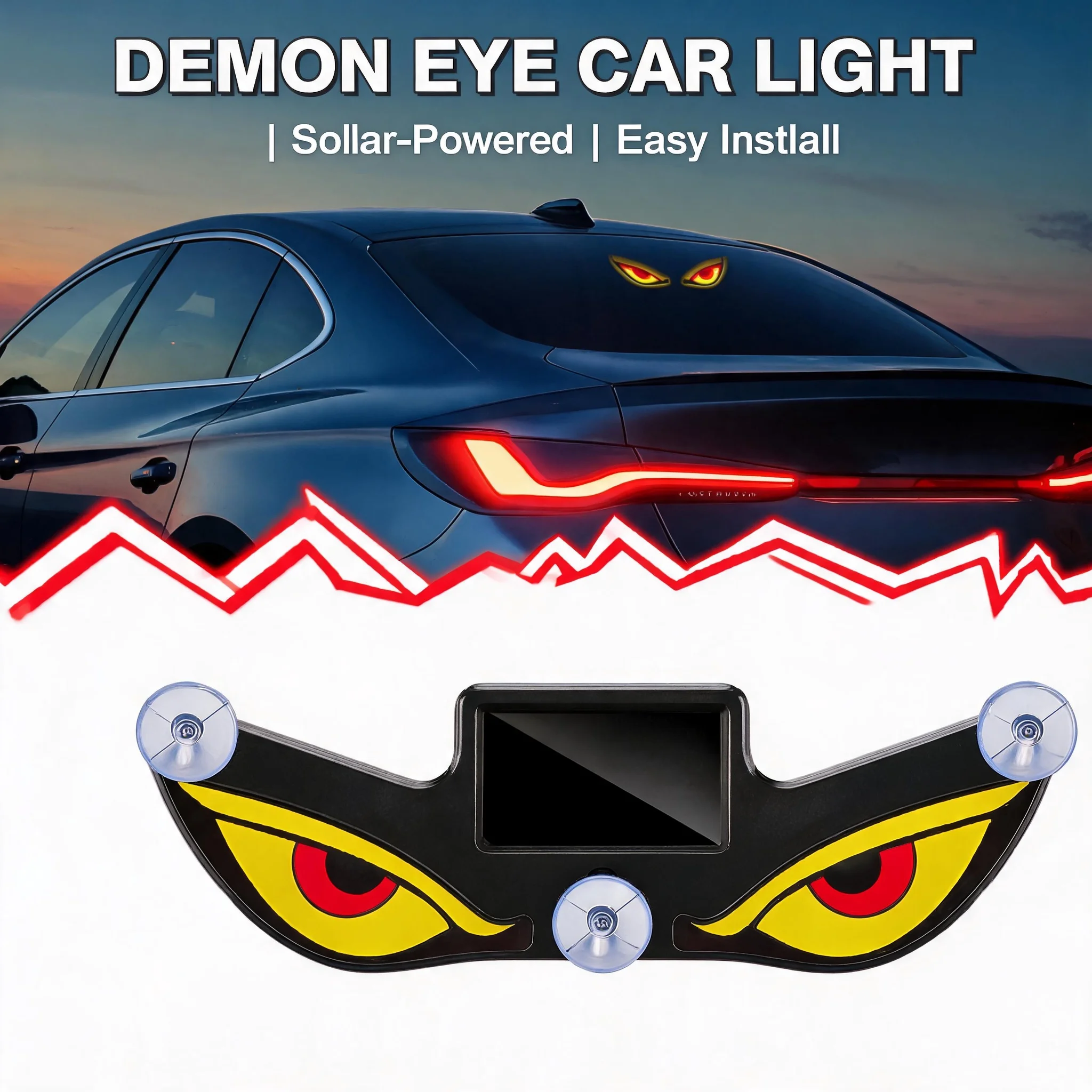 Cool Devil Eye Solar Powered Neon LED Car Ambient Lamp Durable Wireless Suction Cup USB Rechargeable Breathing Decoration Light