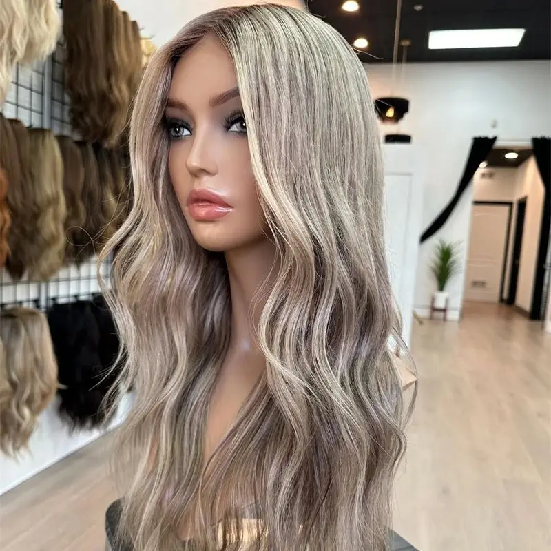

Выделите Ombre Пепельно-русый Коричневый парик 13x4 Синтетические кружевные фронтальные парики Пепельные корни Балаяж Предварительно выщипанные вечерние парики Drag Queen Lady
