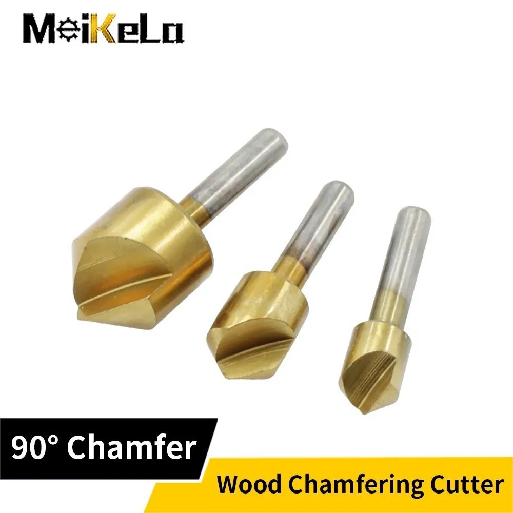 Meikela 3PCS Countersink Drill Bit Set 1/4'' Shank HSS 5 Flute Countersink 90 Degree Wood Chamfering Cutter Chamfer 6mm-19mm