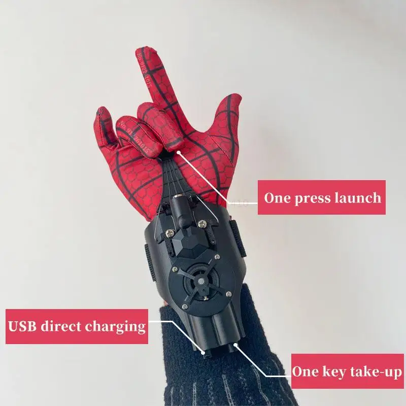 2023 Fully Automatic Marvel Superhero Spider-man Spider Silk Spray Cosplay Props Led Laser Aiming At Children\'s Novelty Toy Gift