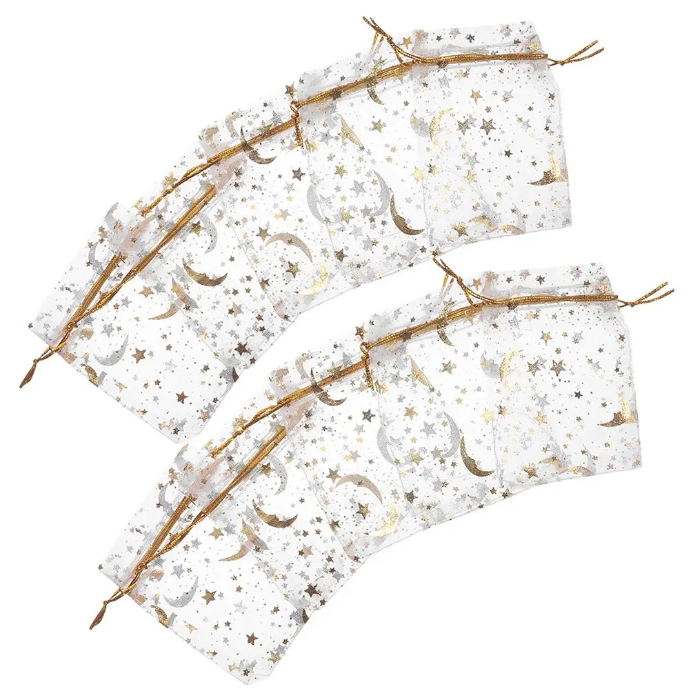 

50PCS White Stars Moon Mesh Drawstring Bags 9x12cm Jewelry Gift Storage Party Favor Bag Tiny Mini ganizer