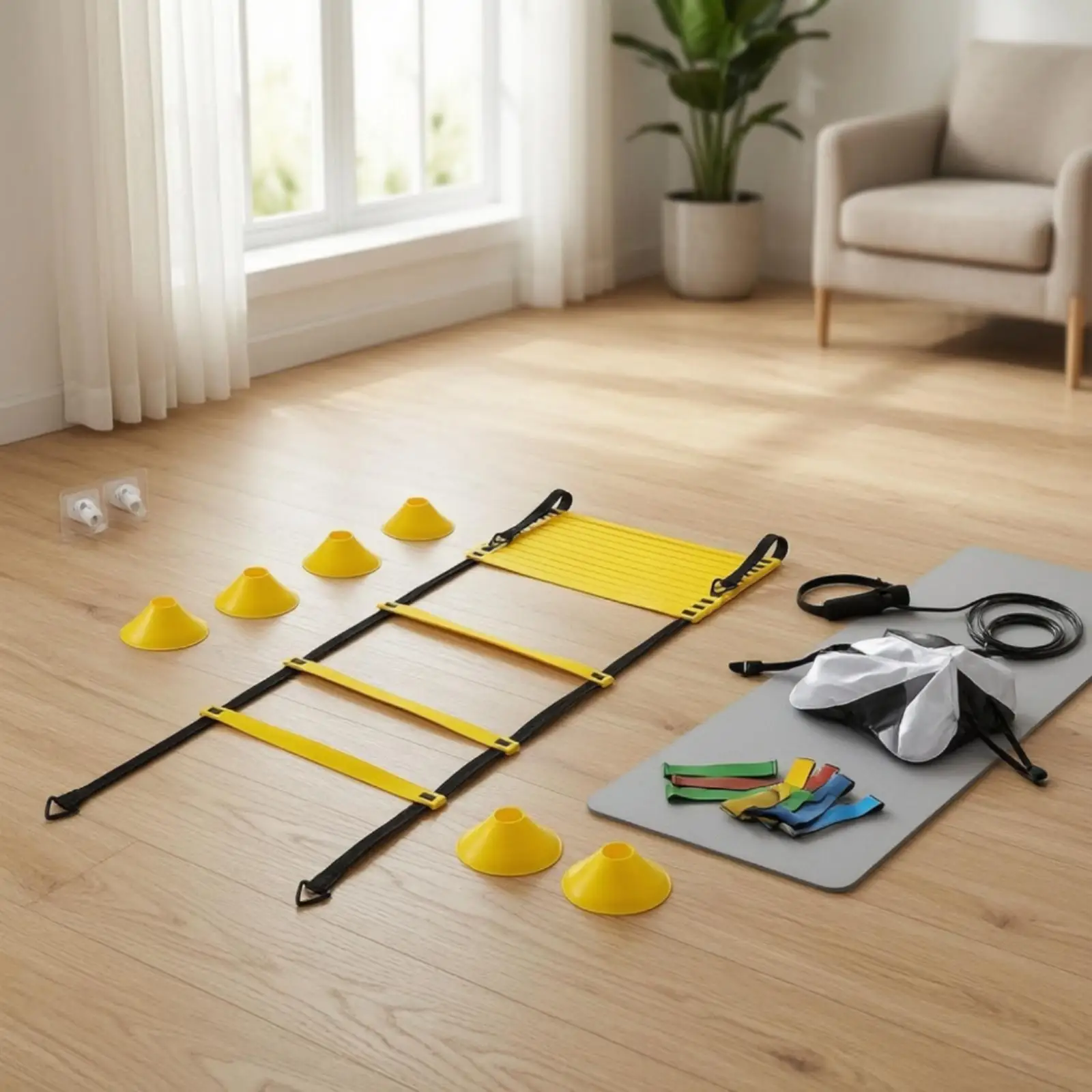 Complete Agility Training Ladder Kit with Parachute and Cones for Footwork Drills Speed Improvement