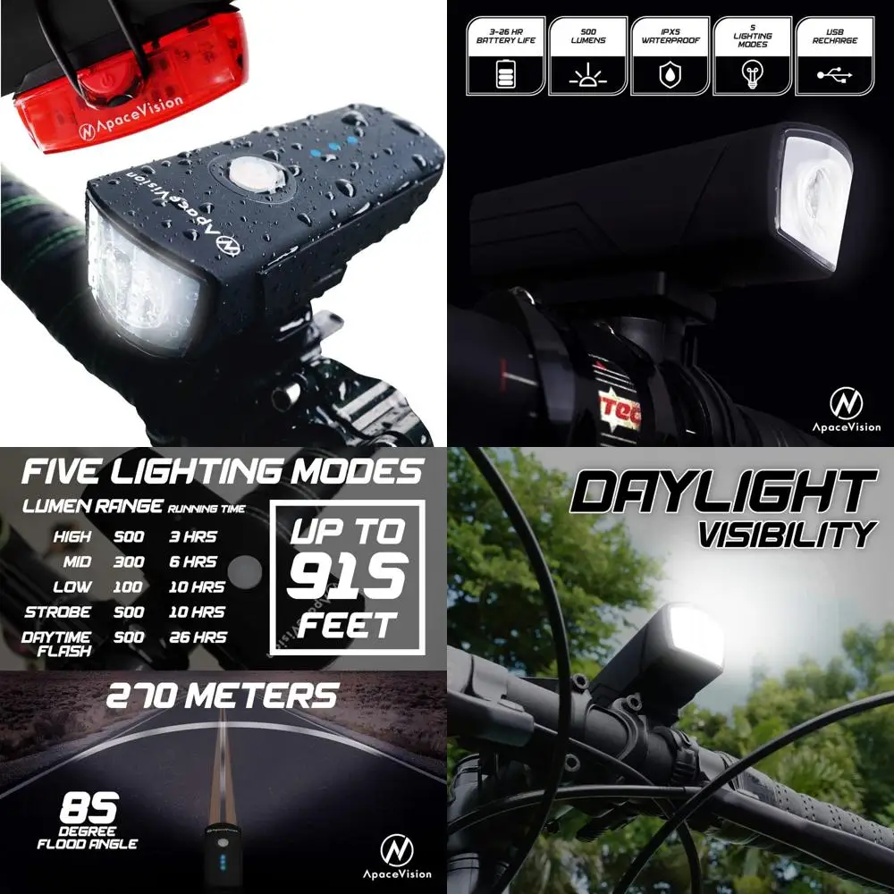 

XPRO-LUME Велосипедные фонари Перезаряжаемые через USB — Мощный передний фонарь для велосипеда 500 люмен — Супер яркий IPX5 Водонепроницаемый MTB Road Commut