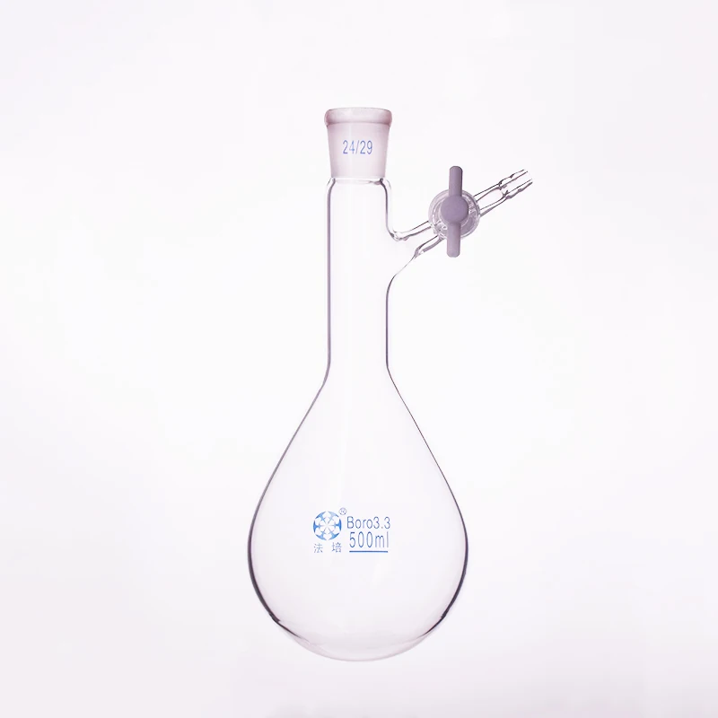 

Eggplant-shaped reaction bottle,long neck standard ground mouth,500mL 24/29,Eggplant-shaped flask,PTFE switch valve